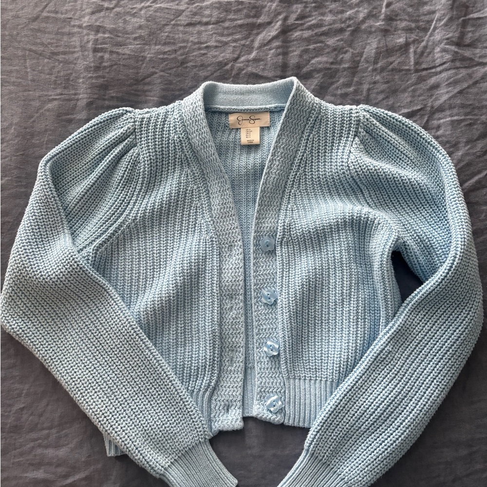 Jessica Simpson Blue Ribbed Knit Cardigan